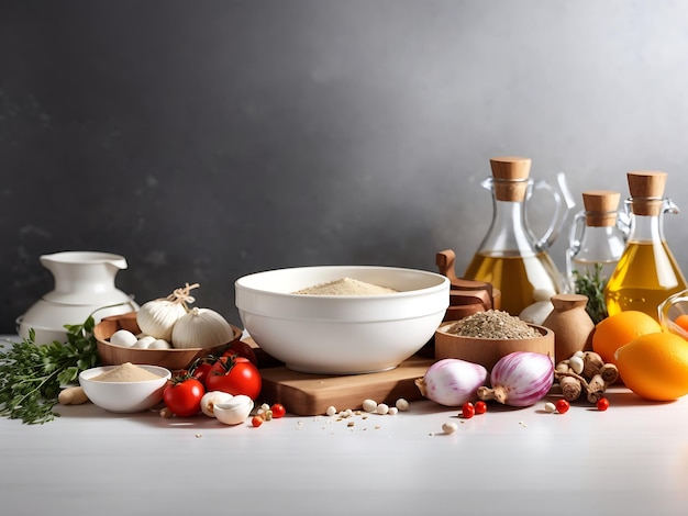 Rustic kitchen with ingredients